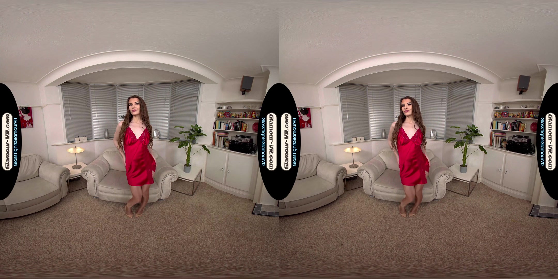 Brook Logan Red Negligee With Tan Glossy Legwear Joi Treat - 8k Vr