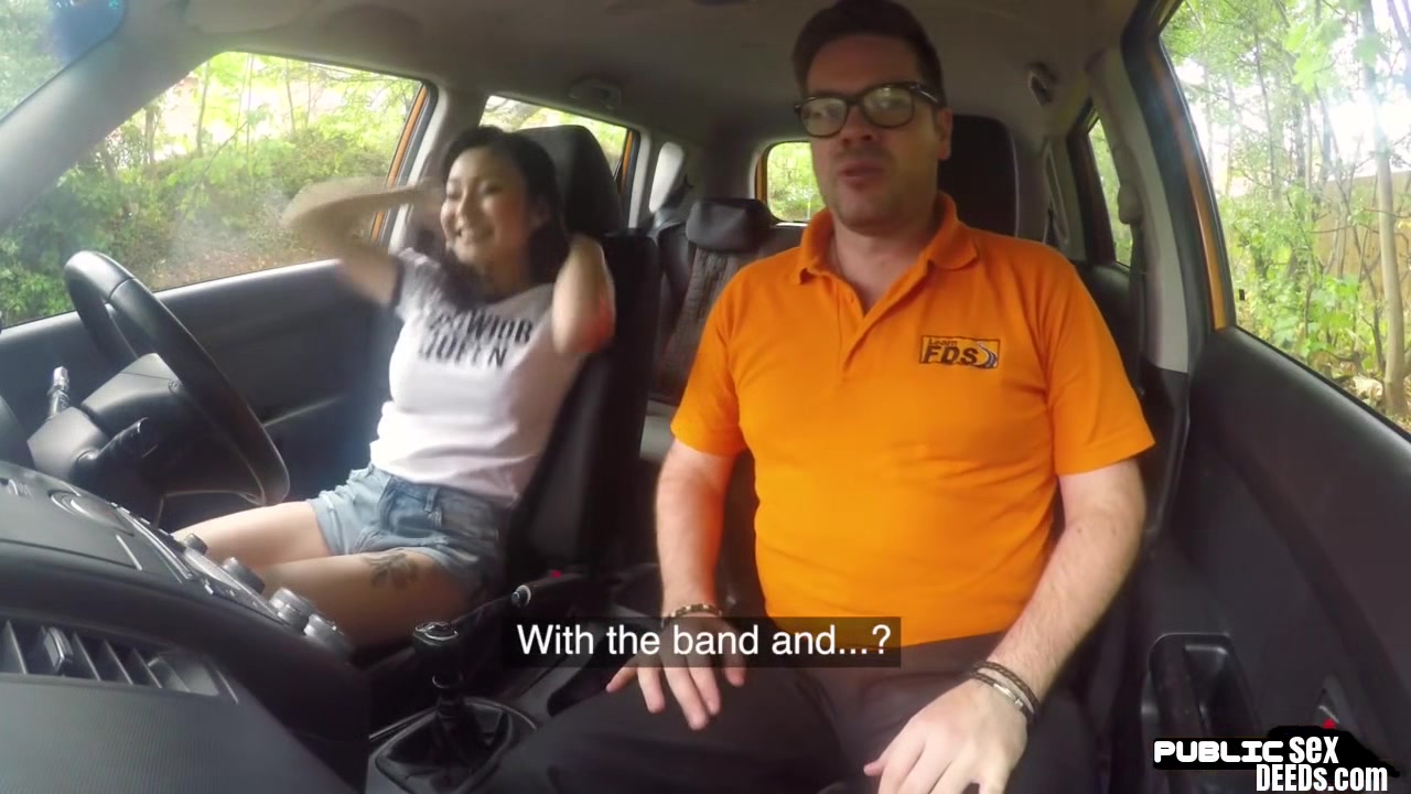 Asian driving student 18+ public fucked outdoor in car by tutor
