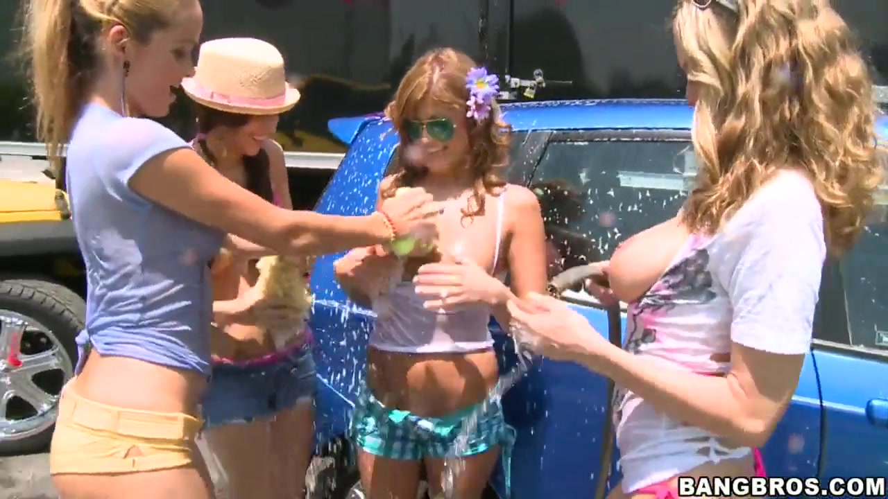 Four Horny Lesbians Have Some Naughty Fun At A Car Wash