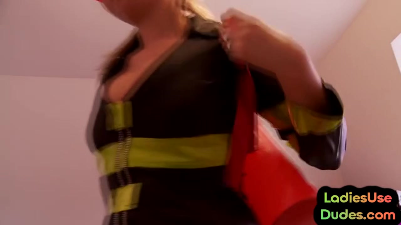 CFNM strapon firefighter babes fuck guy in pegging 3some