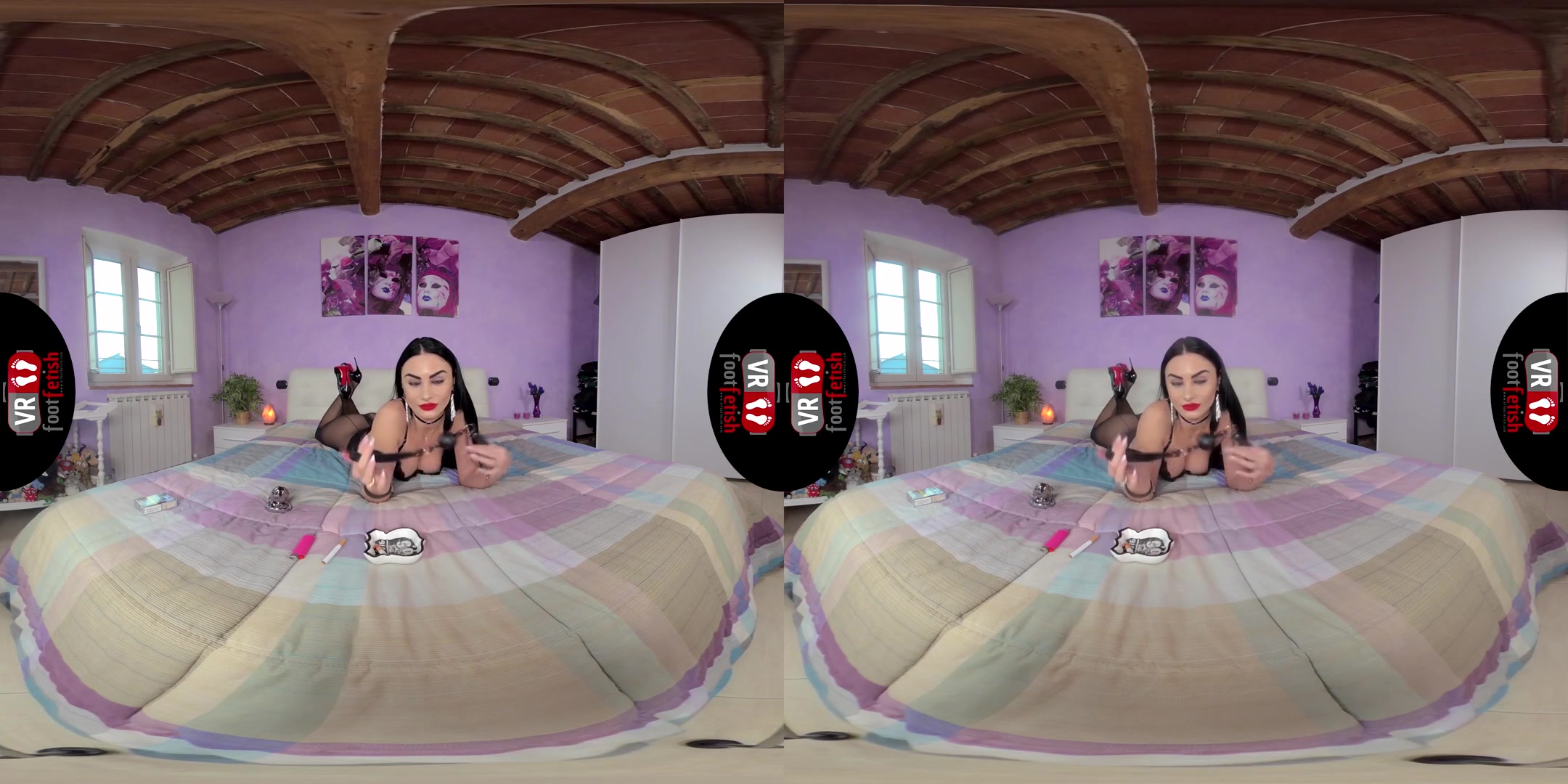 Sensual Goddess Ambra Gives You a Proper Foot Tease in Her Bedroom - Nylons Heels Feet