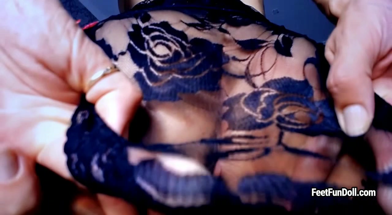 Feet Fun Doll in black see-through cloth shows her body