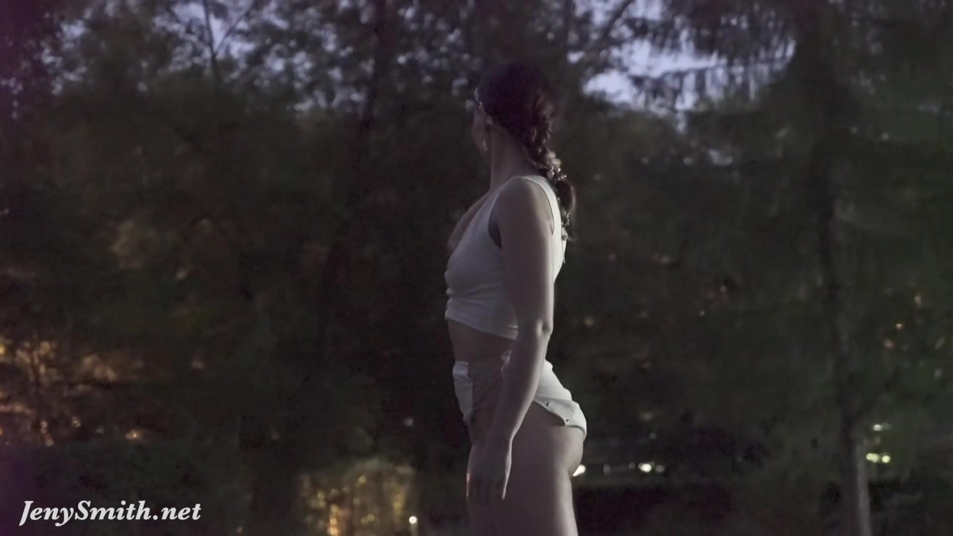 Jeny Smith tests her new suit. Flashing in public