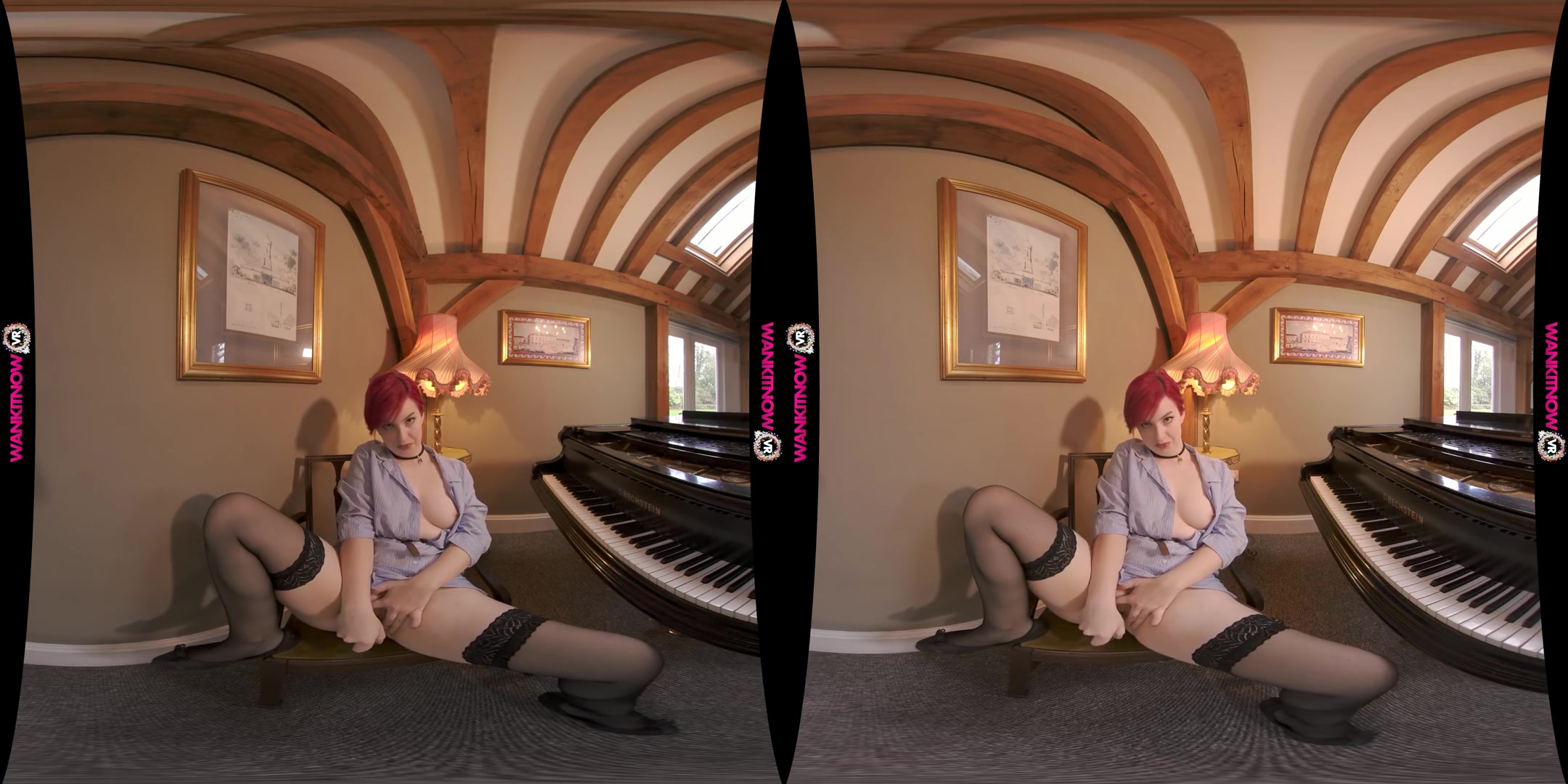 Pianist Perfection - Busty Pale Redhead Stripping