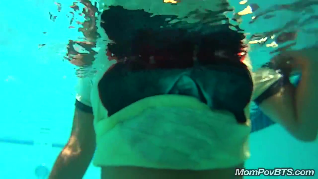 MILF in public pool before porn shoot