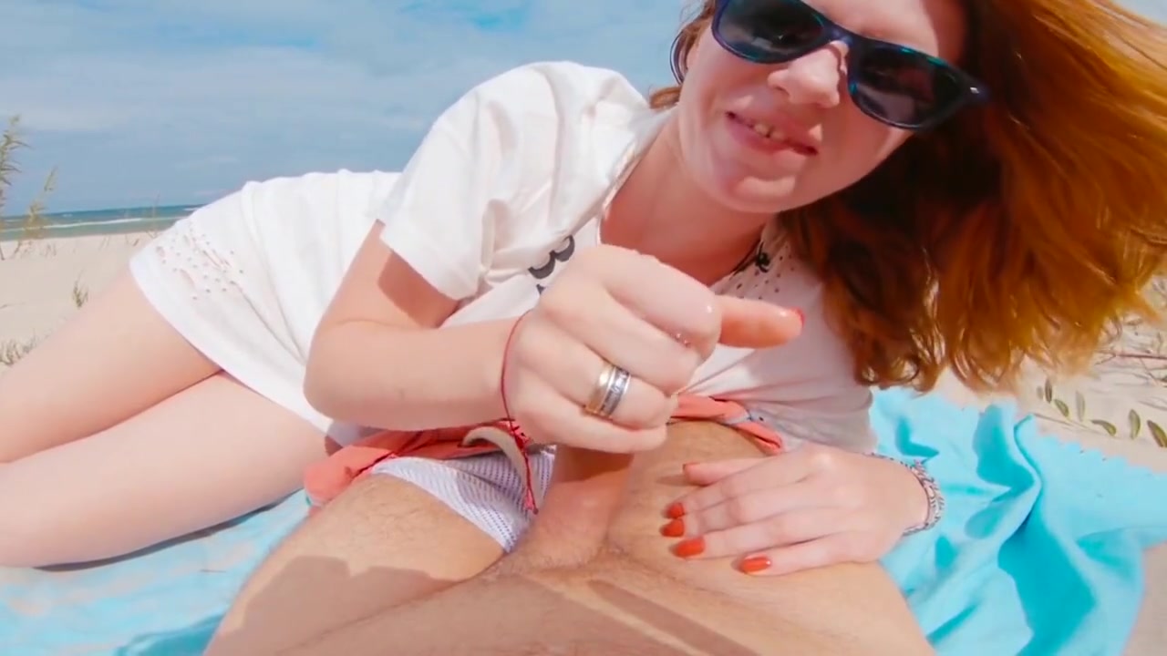 Risky Ginger Redhead Public Beach Flashing and Blowjob with Huge Cumshot