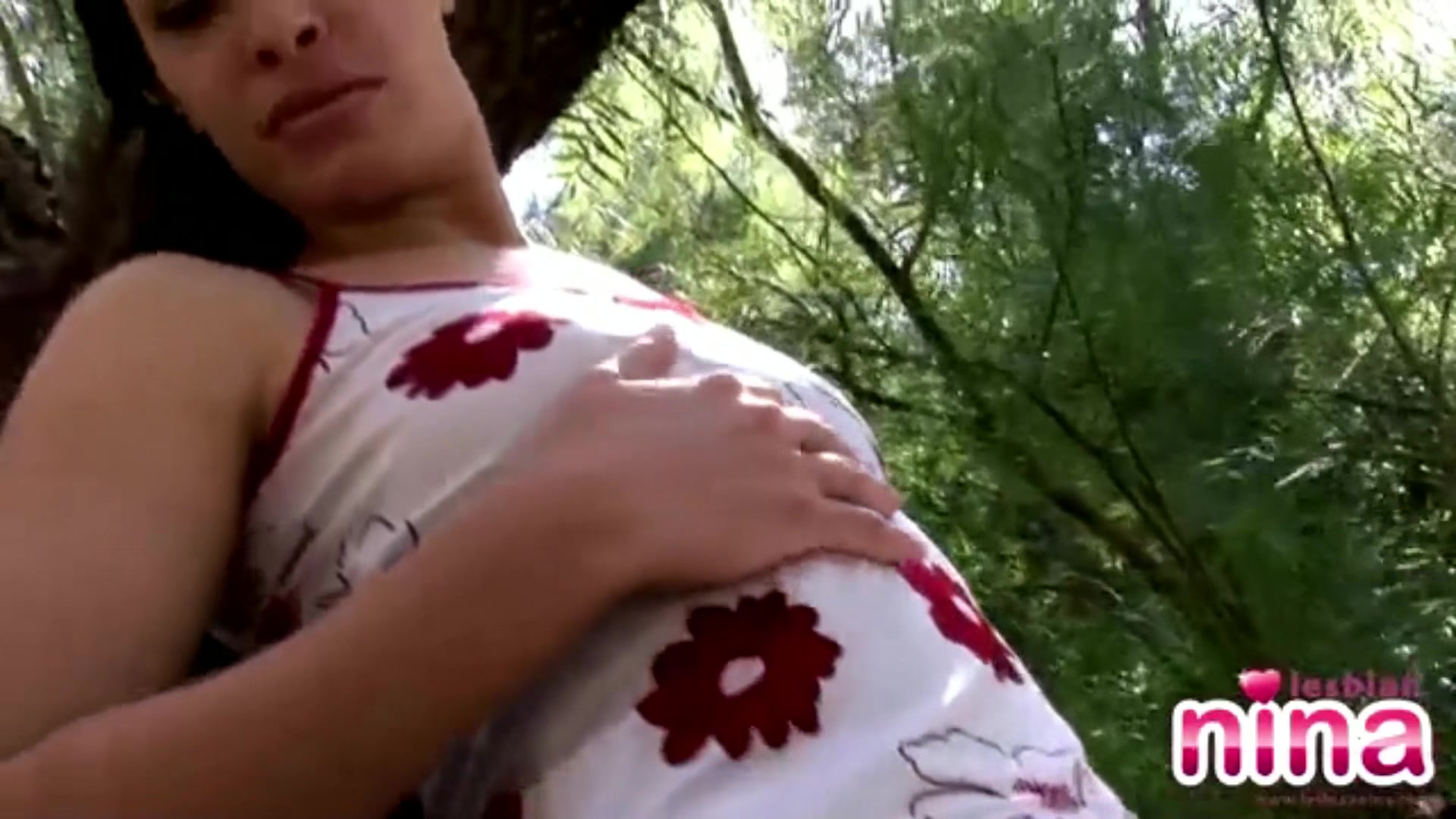 Lesbian Nina Nude Outdoor and rubbing Pussy