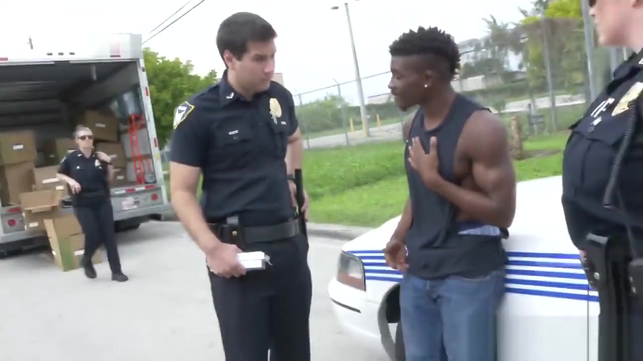 Sexy blonde cop gets blacked doggystyle before her brunette partner rides that BBC