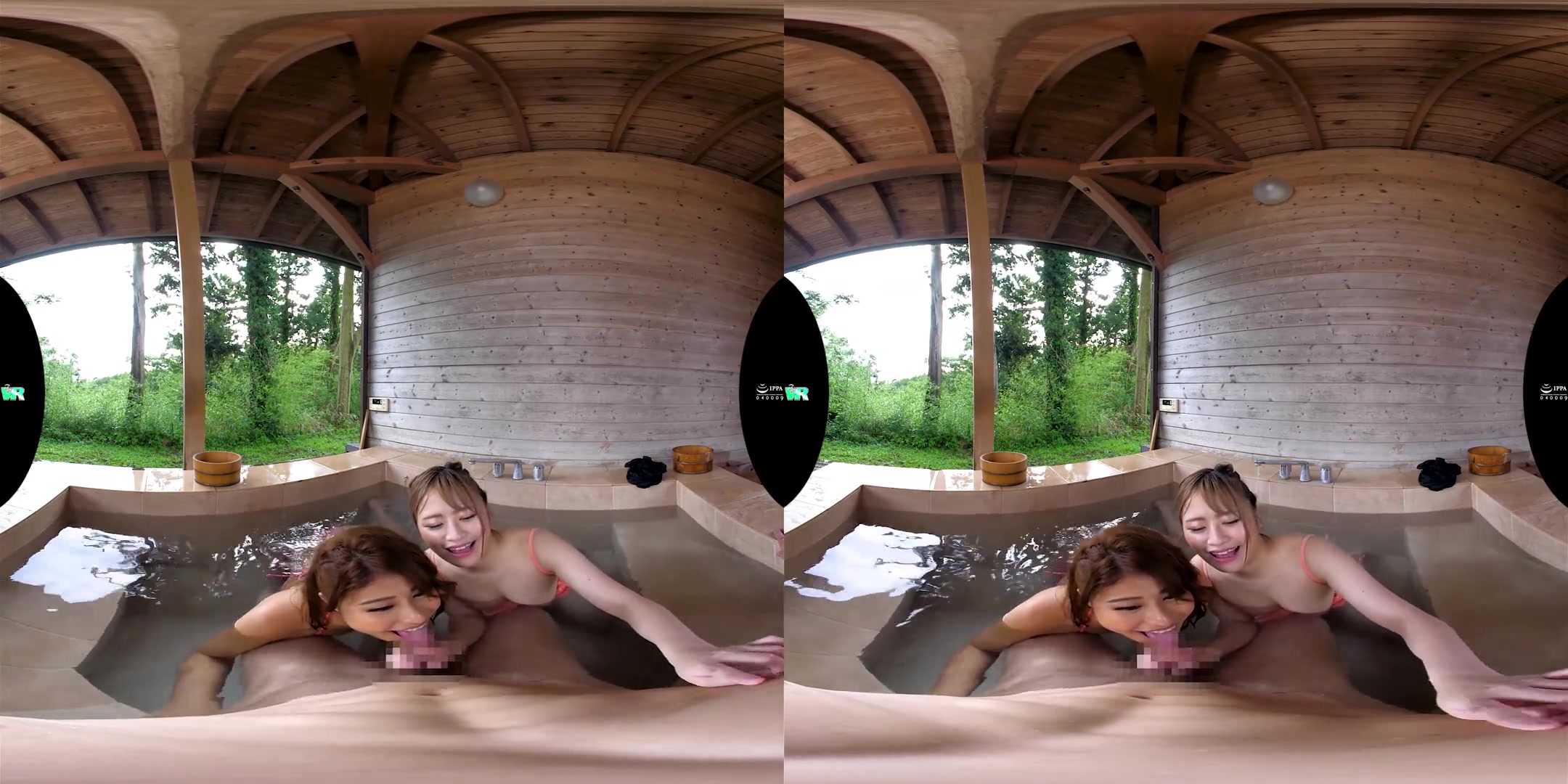Double Blowjob From Two Babes in Swimsuits when I came to the Resort; Big Tits Japanese Babes in Bikini Oral Fun