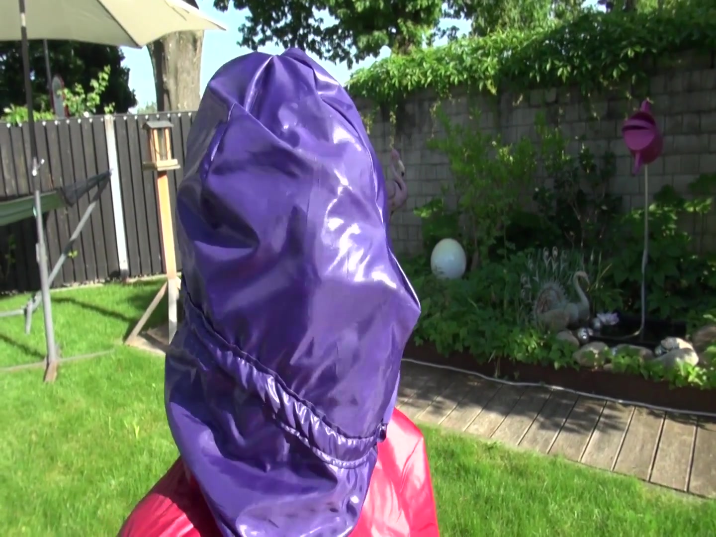 Watch Sandra Bound, Gagged And Nylonhooded In Her Shiny Nylon Rainwear