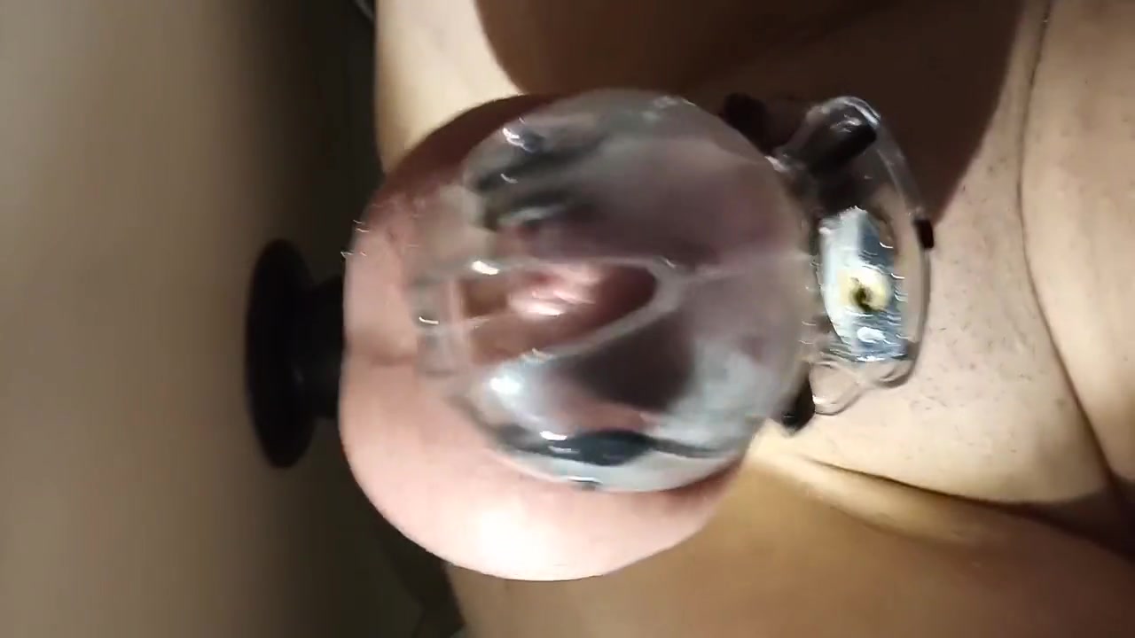 Fucked With Chastity Cage Black Dildo