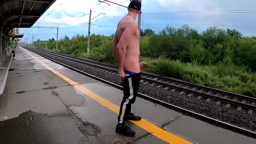 Exhibitionist Shoots Cum At The Train Station