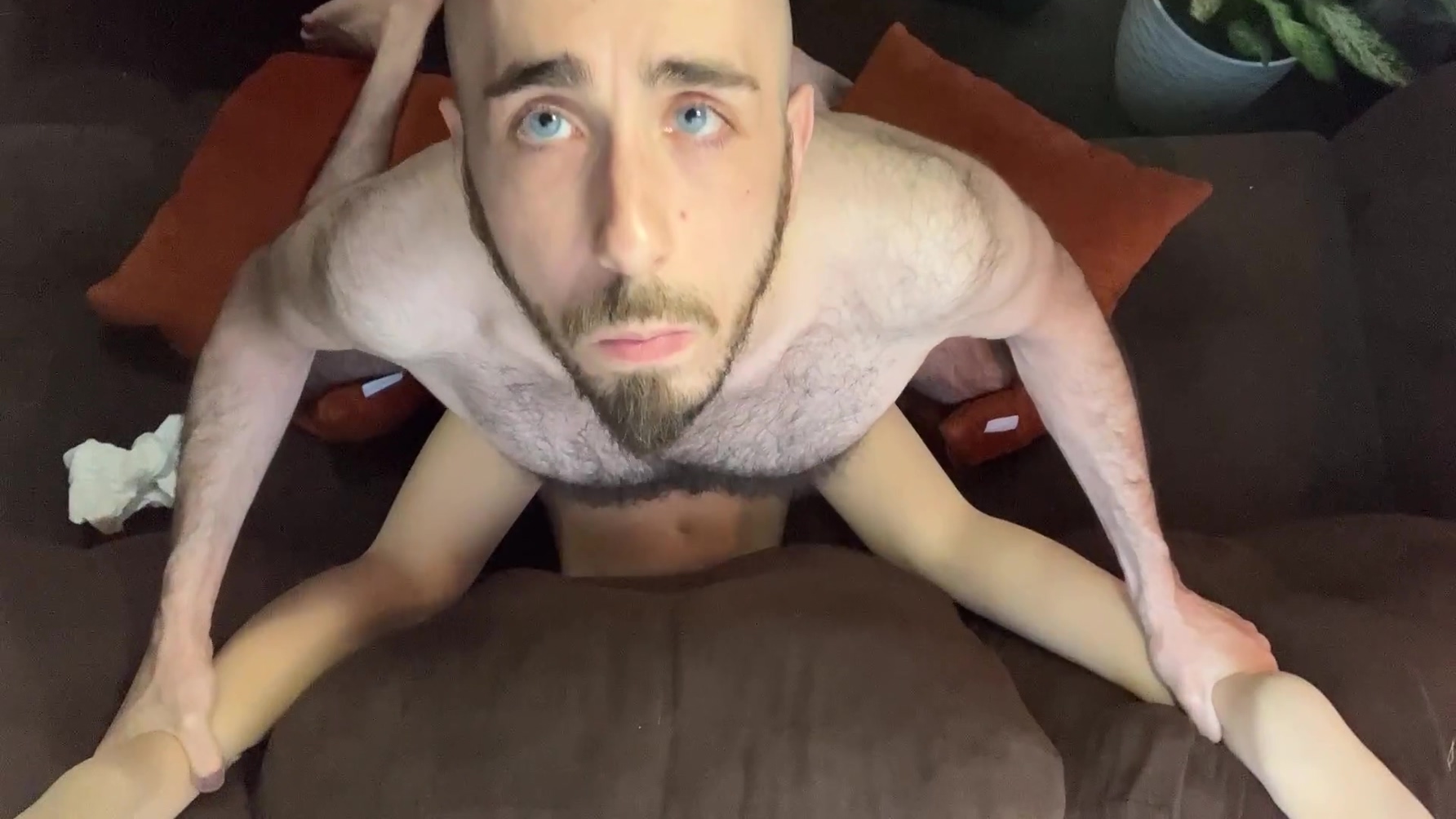 Very Hairy Uncut White Dude With Blue Eyes Fucking Bottom-half With Her Legs In The Air - Lina Paige