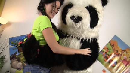 Sexy brunette hair has real fuck with Panda bear