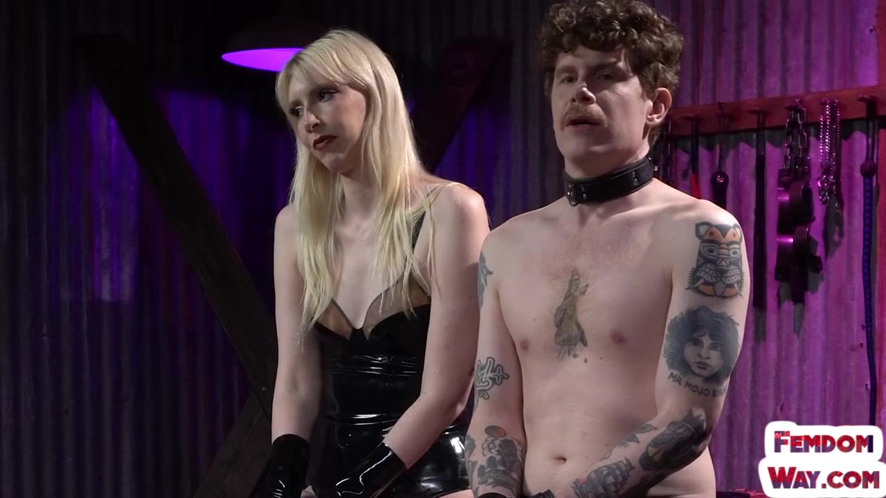 BDSM latex femina spanking nylon sissy after boots licking