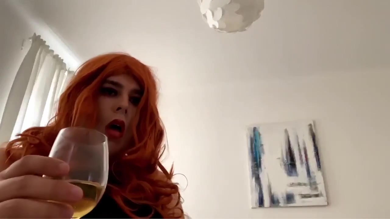 Redhead teen 18+ Crossdresser Drinking Own Pee From Glas Cam Show Pt.4