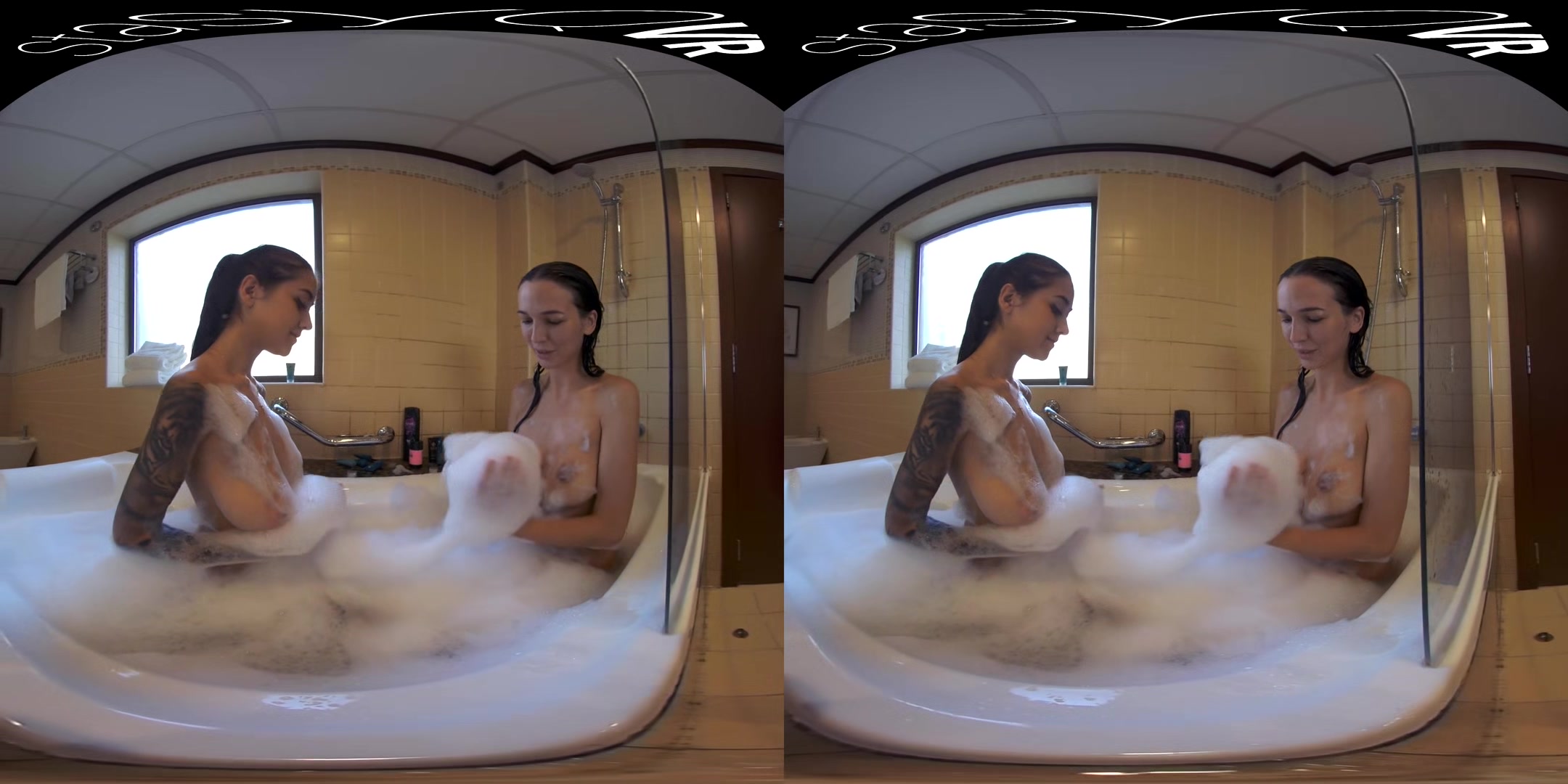 Busty amateur lesbians making out in this StasyQ original VR video
