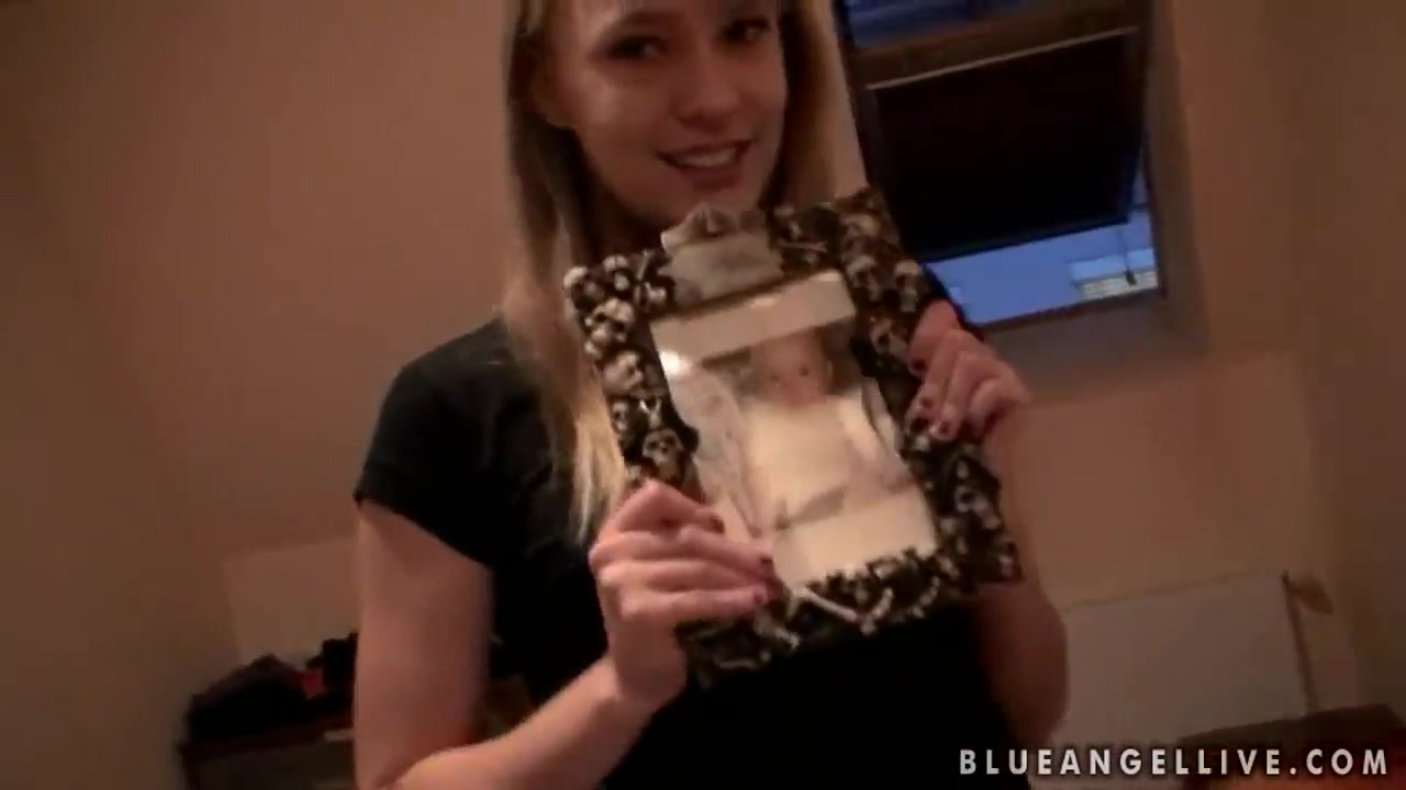 Blonde amateur girl Blue Angel relaxes at home