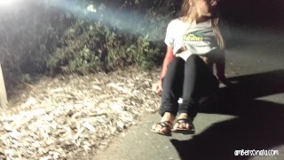 Nightime Fingering On Public Park Pathway