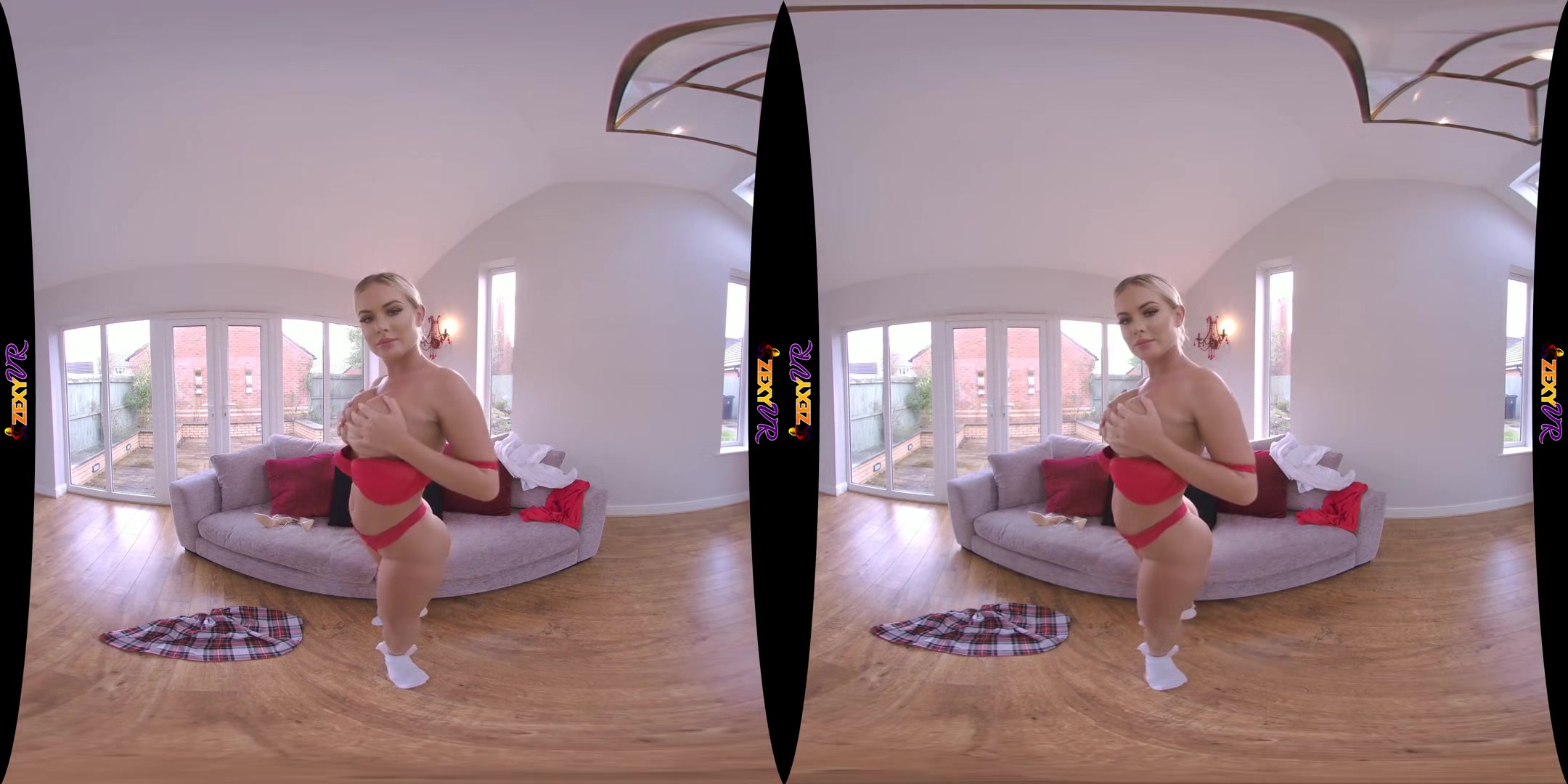 Under My Skirt - Big Tits Blonde Striptease - SexLikeReal