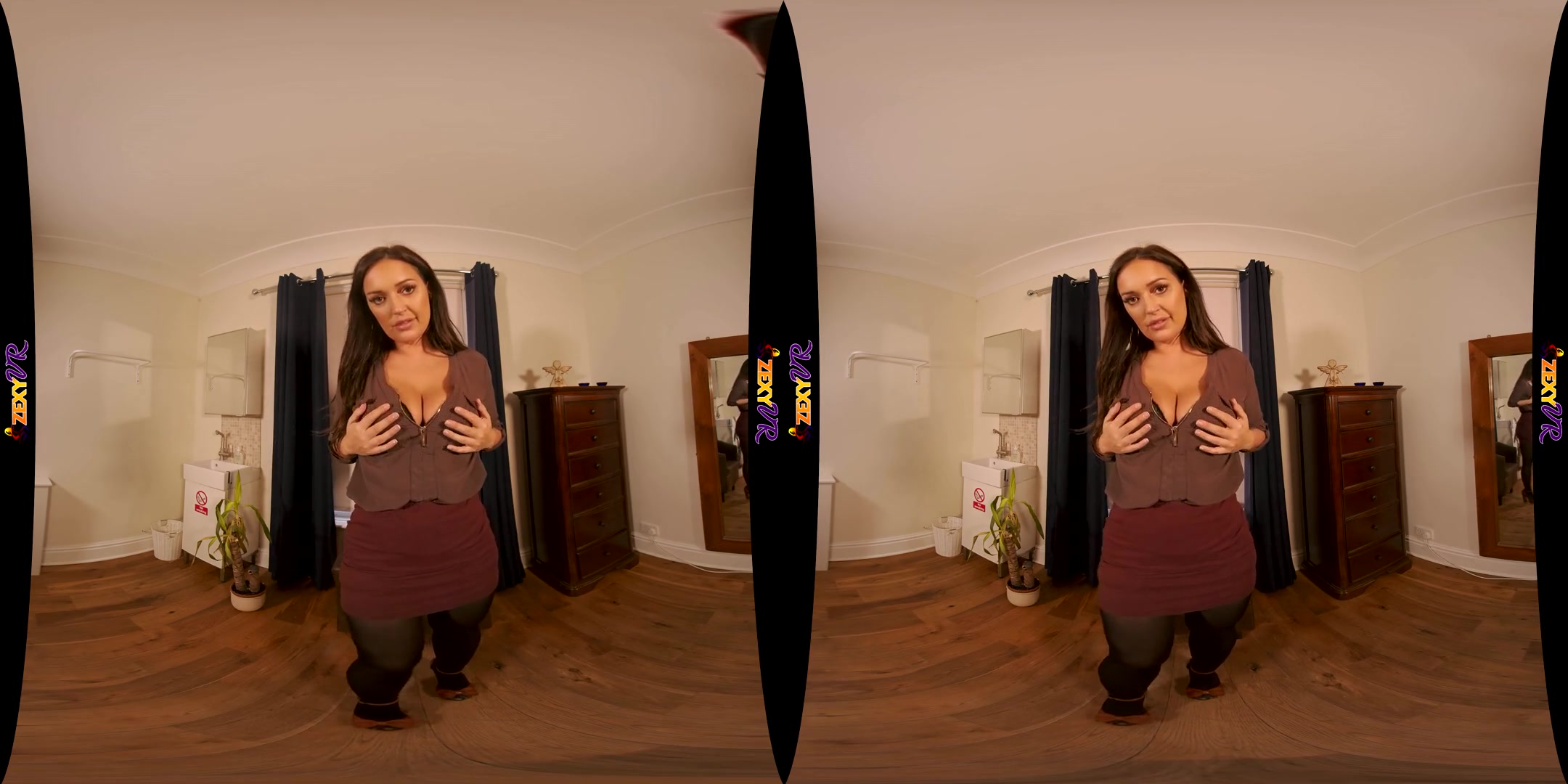 Care To Join? - Big Tit Brunette MILF Solo Striptease
