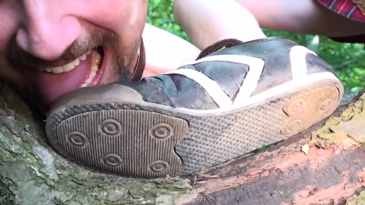 Slave licks clean dirty shoes by Foot Girls