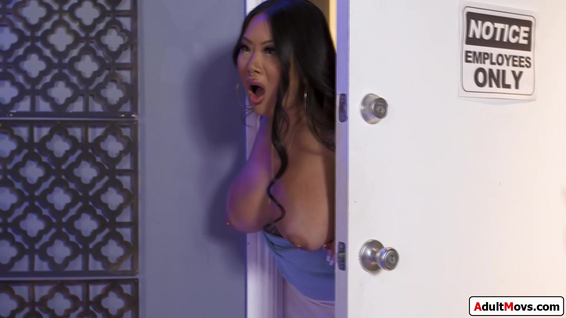 Busty Asian boss licked by big tits employee while fucked