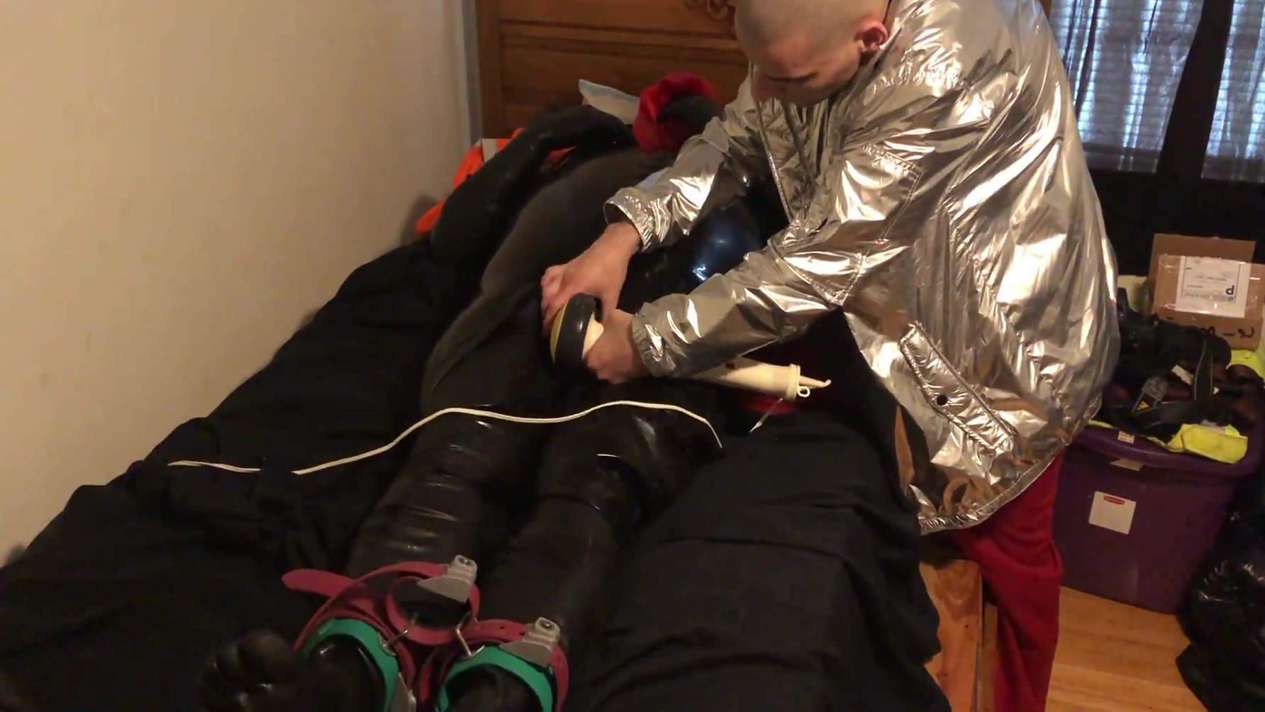 Jun 15 2022 - Rubber Boy In Rubber Has Fun With My Sweaty Shirt In Some Light Bondage