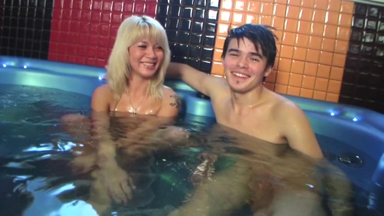 Sex students 18+ feeding golden-haired with rods in the pool