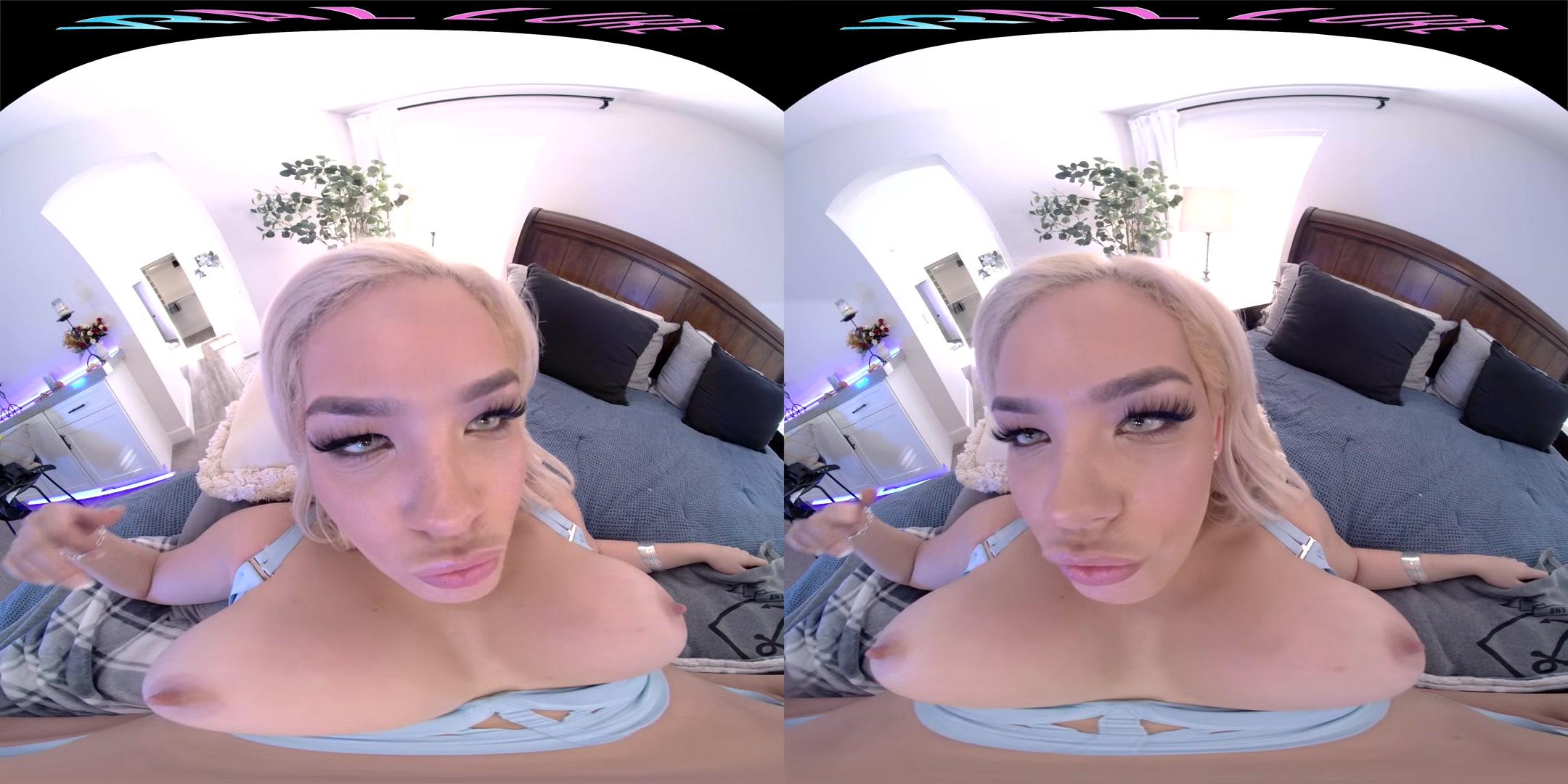 Busty blonde gets off with her toy in VR