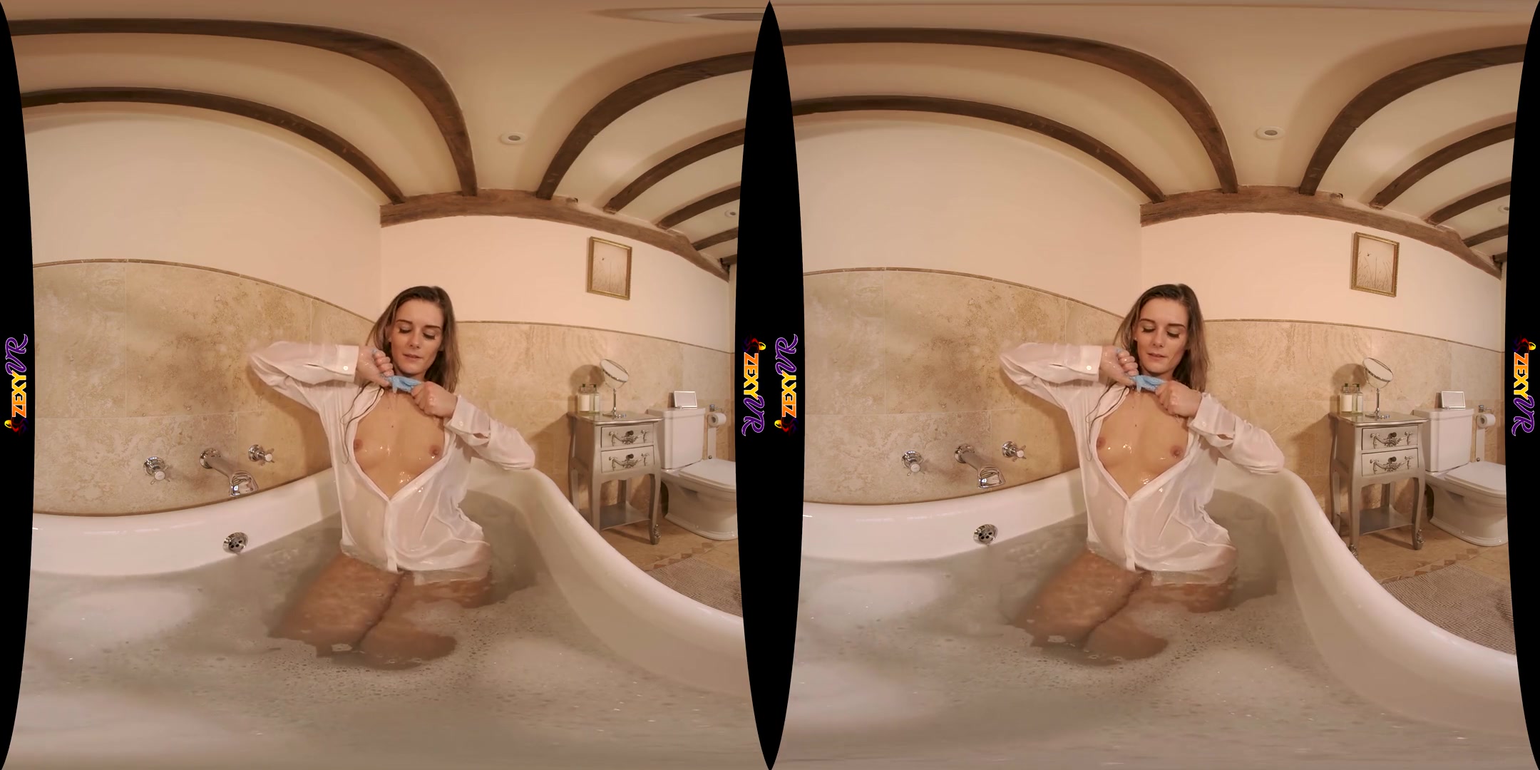Bubble Trouble - Amateur MILF Wet Shirt in the Bathtub