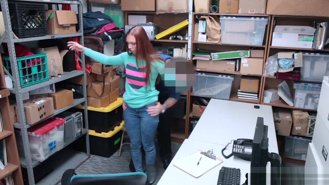 Redhead shoplifting teen 18+ rough smashed by a mall cop