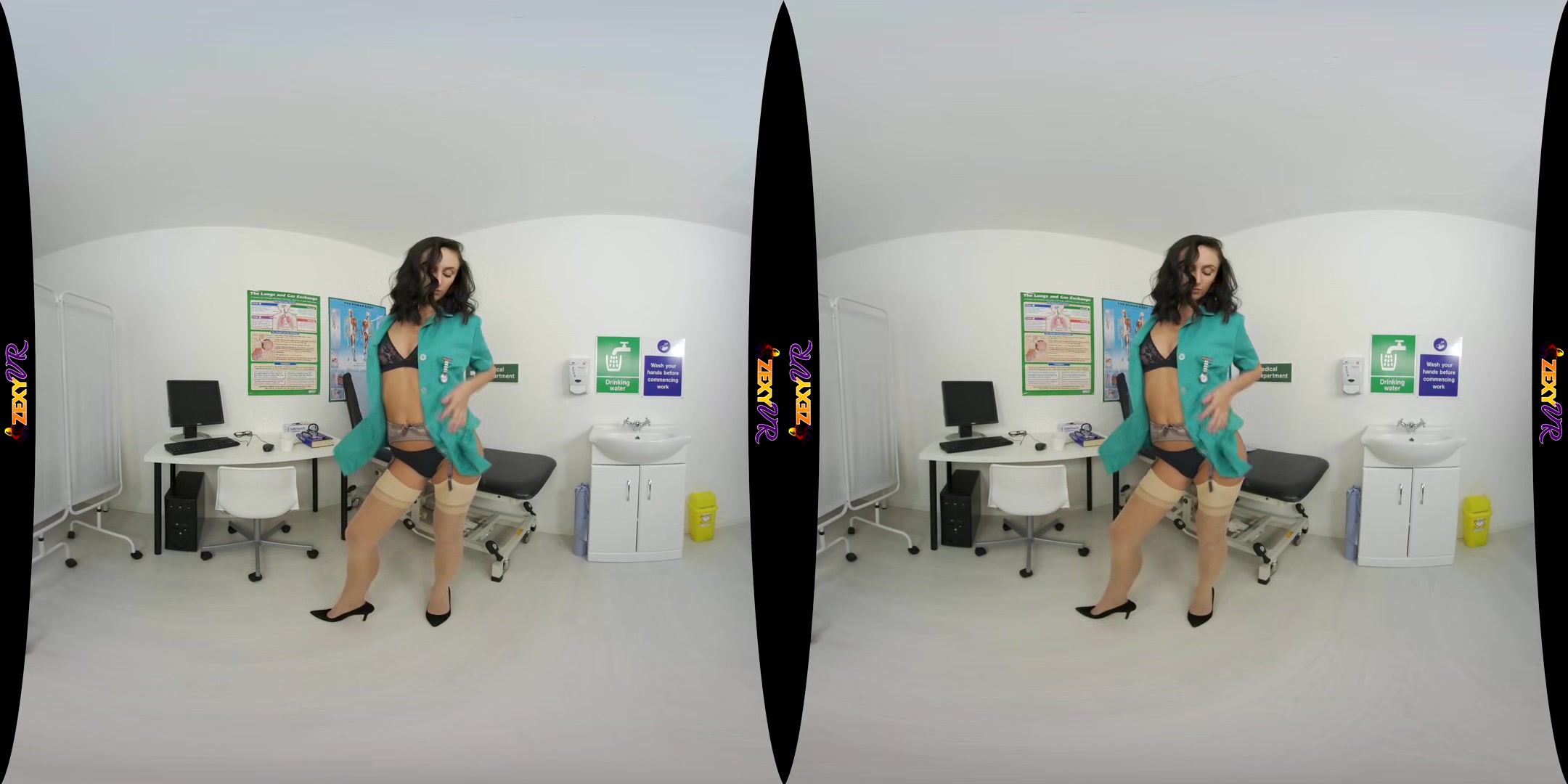 Virtual Nurse; Petite Brunette Nurse Strip Solo Thin Small Tits