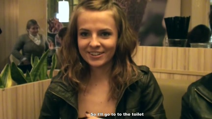 Hot gal in knee socks sucks dongs in the restroom