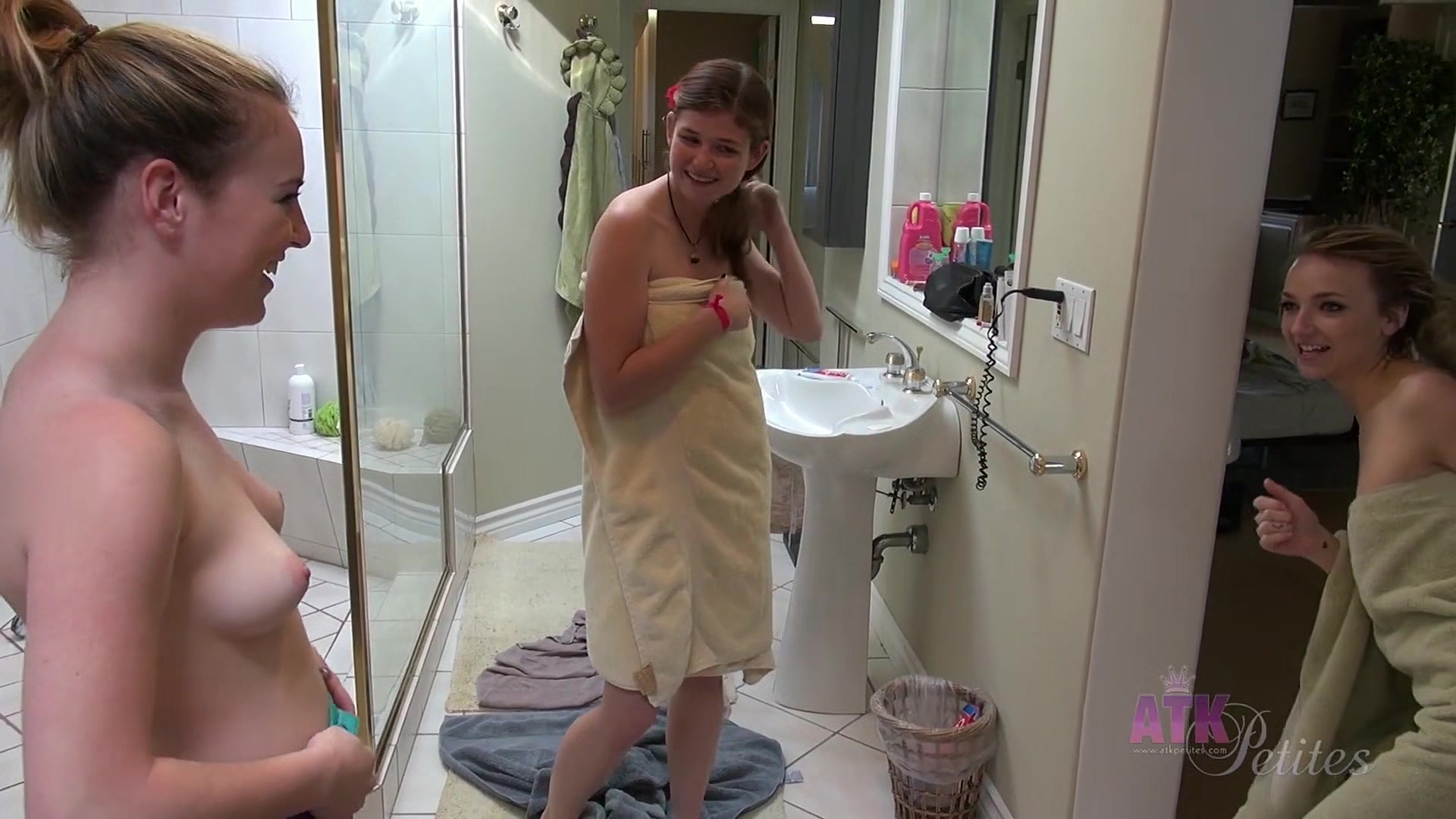 All Three Girls Hit The Shower Where They Compare Their Beautiful Naked Bodies As They Get Wash Up