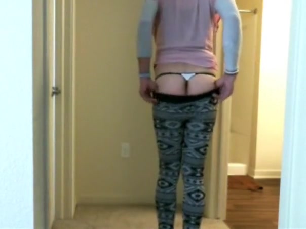 Tranny in tights and thong striptease