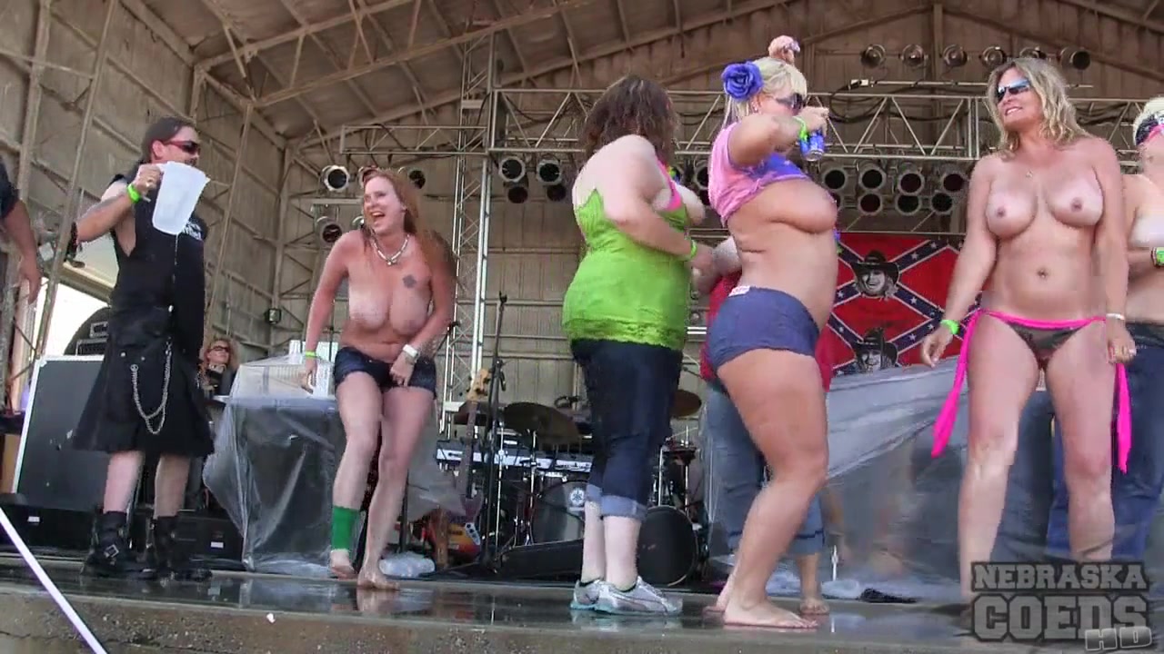 Big Fake twins Saturday Contest at Abate 2014 Algona Iowa Biker Rally - NebraskaCoeds