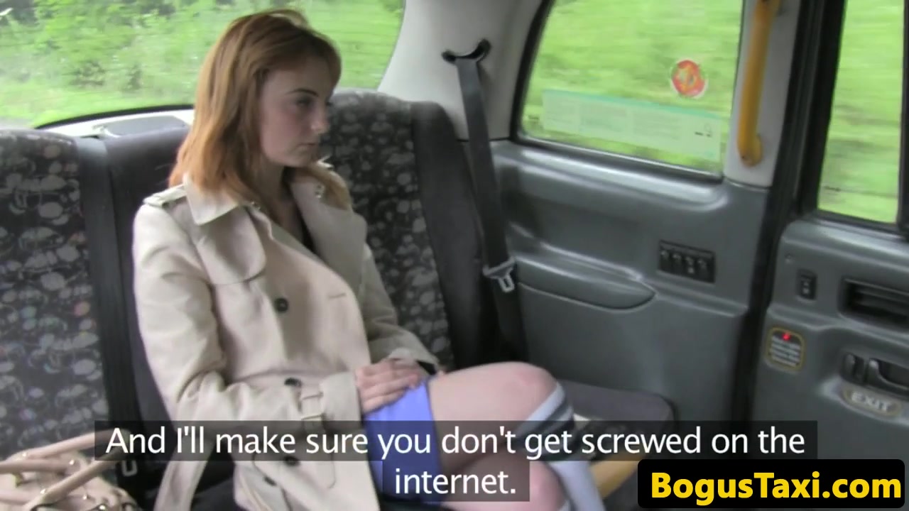 Ginger british taxi babe riding cabbies cock