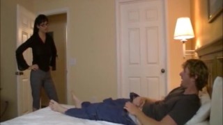 Angry milf jerks off a young dude