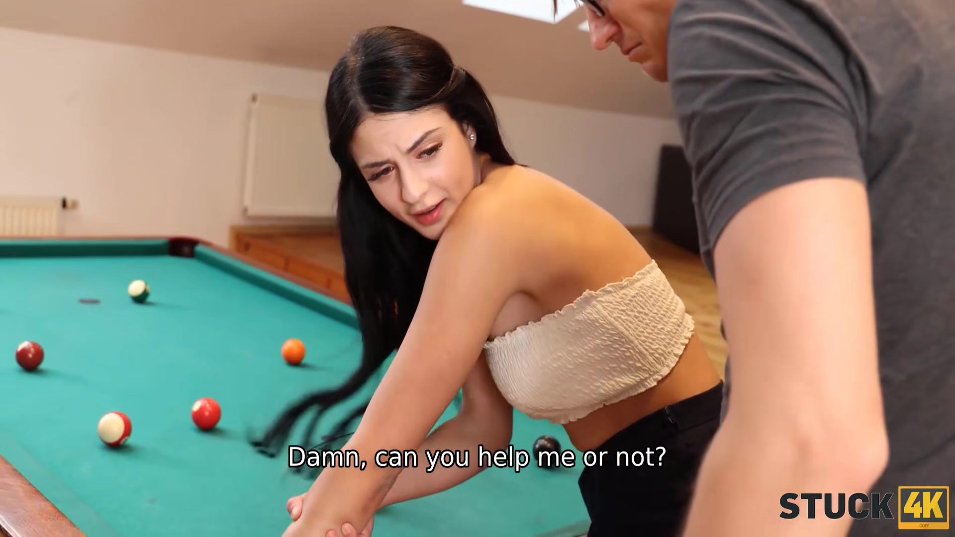 STUCK4K. Pretty cutie didnt expect the pool game to end with an orgasm