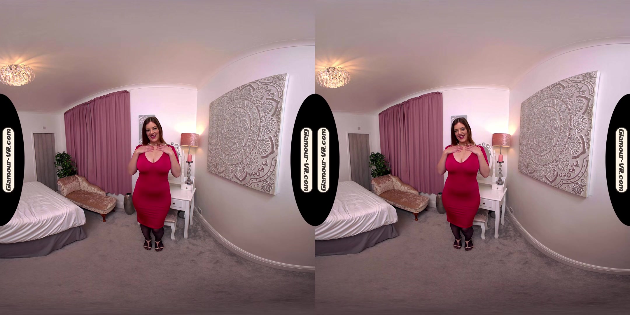 Lottii Rose Red Dress & Black Stockings Tease Show - 8k Vr