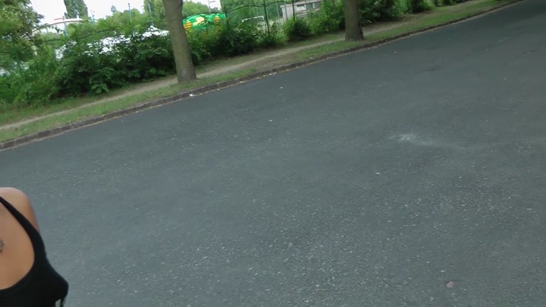 Nasty brunette in public blowjob