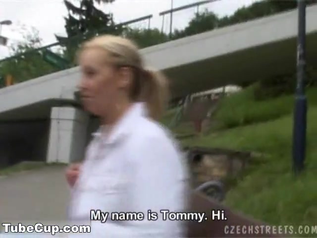 Sweet blonde Tereza sucks on a stiff huge knob