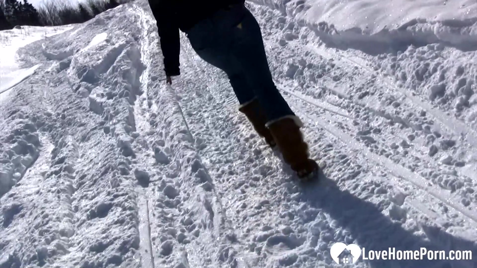 Hot stepmom shows tits and pees in snow