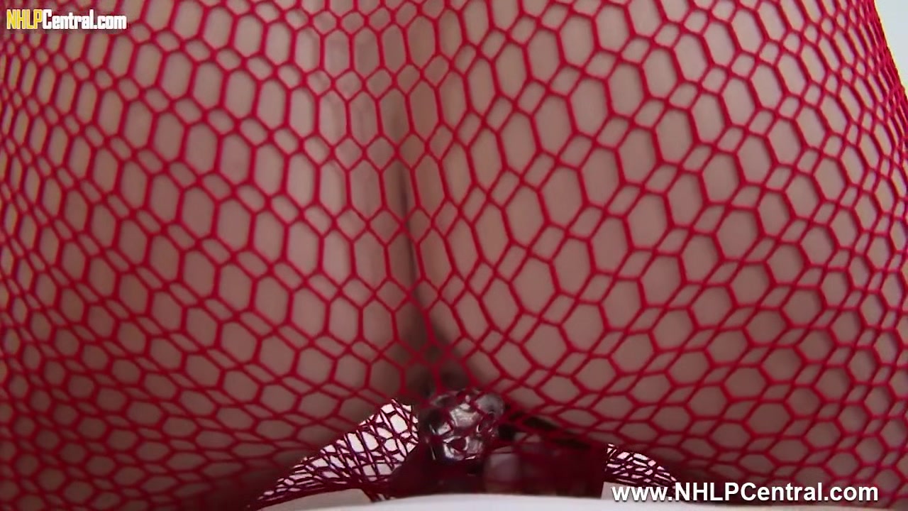 Busty Blonde Kelly Fox Masturbates Big Dildo in Sexy Red Fishnets and Heels