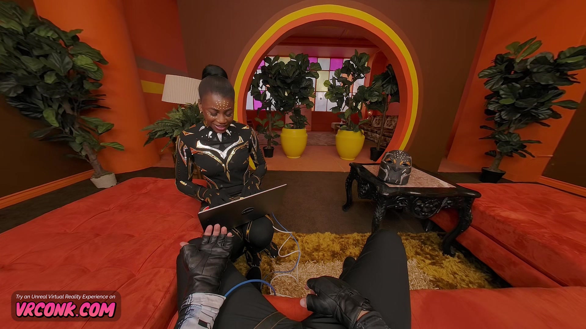 VR conk black panter Parody black horny girl fucking with blowjob and balls licking
