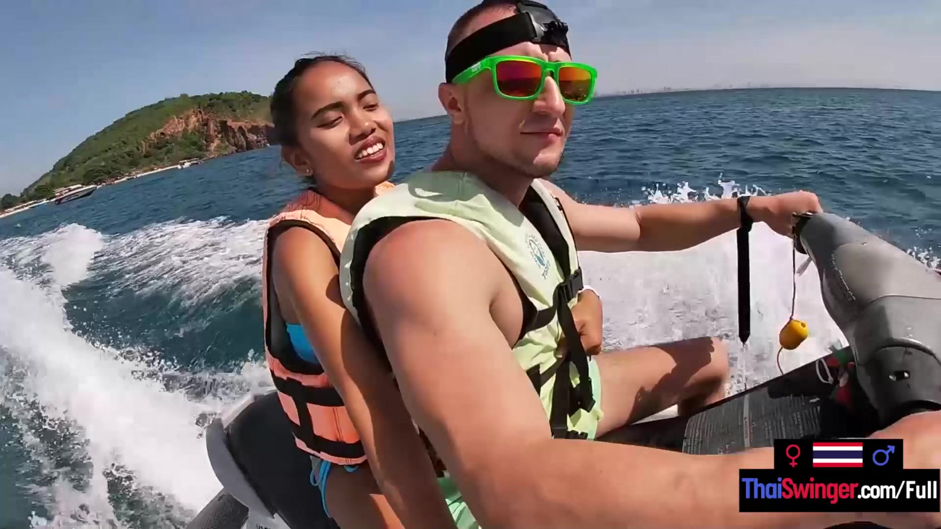 Jetski blowjob in public with his real Asian teen 18+ girlfriend