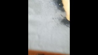 pissing on white dildo