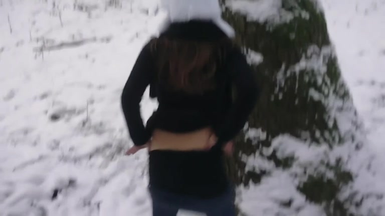 Sexually Excited and romantic pair sex on a cold snowy day