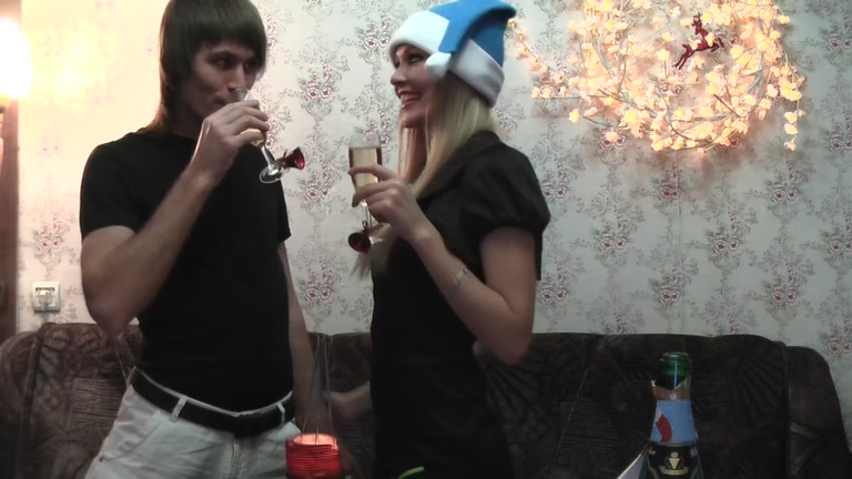 Christmas hardcore sex with cum on her a-hole